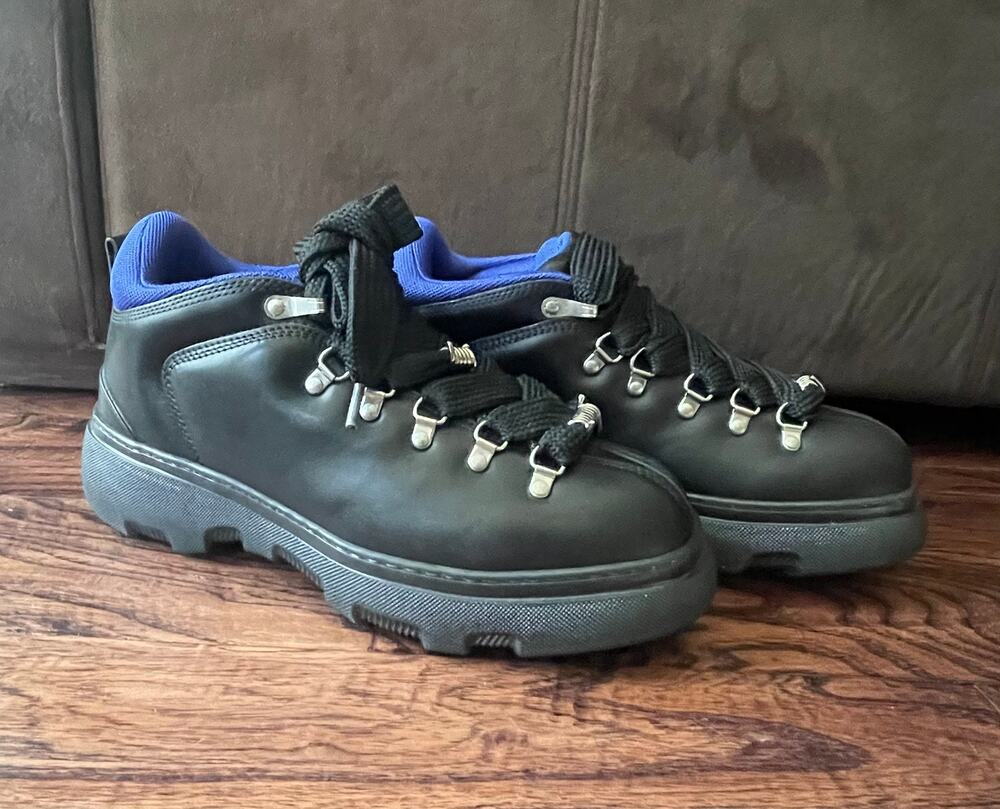 $1,195 NIB Burberry Trek Leather Low-Top Boots Sneakers Black/Blue Men's 45(12)